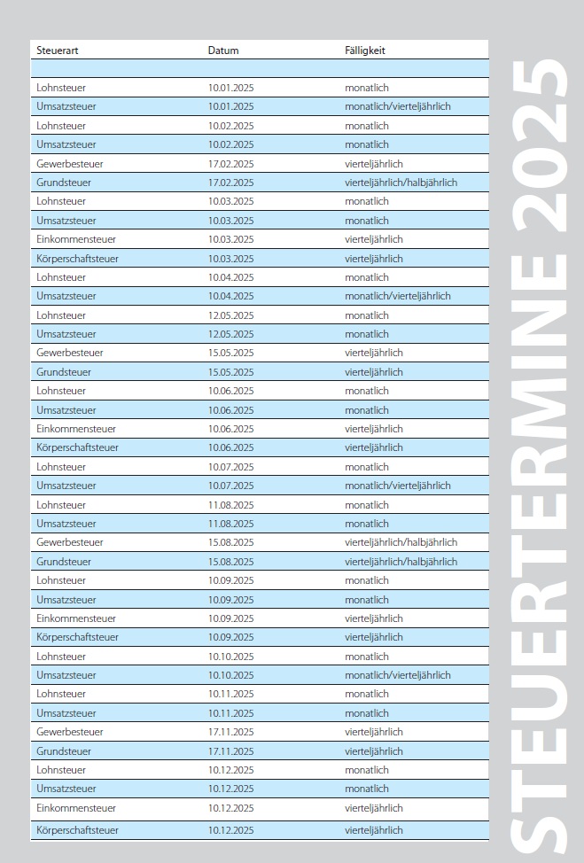 2025 Steuerkalender